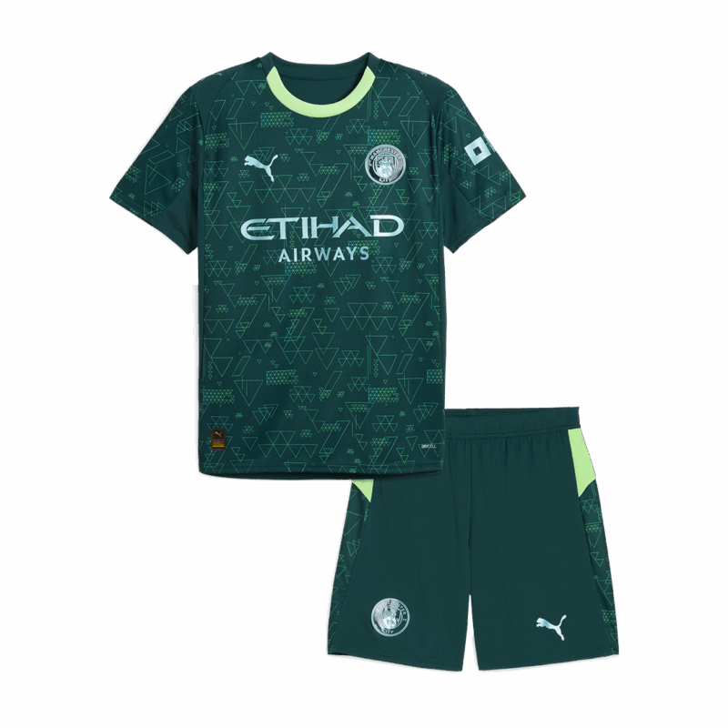 Kid's Manchester City Fourth Soccer Jersey Kit(Jersey+Shorts) 25/26 Green