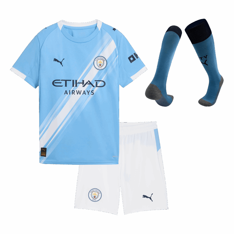 Manchester City Home Kids Soccer Jerseys Full Kit 2025/26