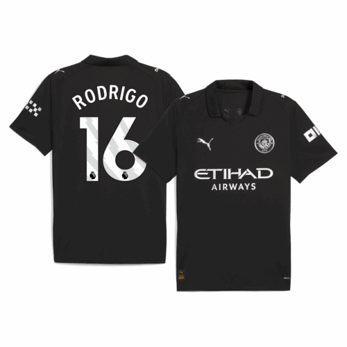 RODRIGO #16 Manchester City Away Soccer Jersey 2025/26 Black