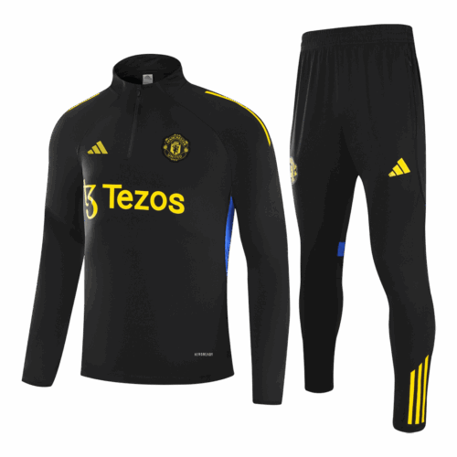 Kid's Manchester United Zipper Sweatshirt Kit(Top+Pants) 25/26 Black