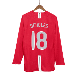 Vintage Soccer Jersey SCHOLES #18 Manchester United Home Long Sleeve 2007/08 - UCL Final