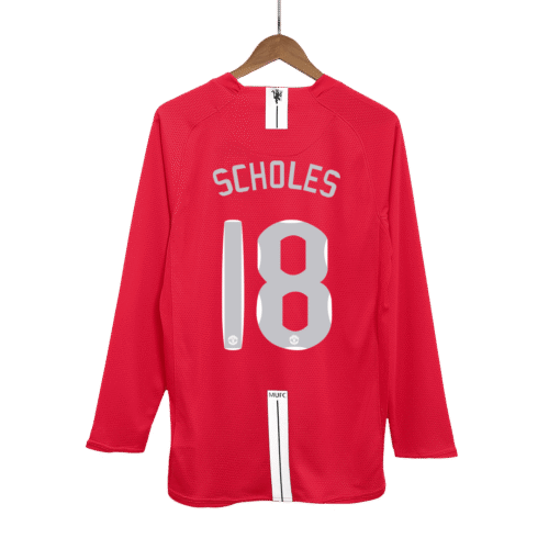 Vintage Soccer Jersey SCHOLES #18 Manchester United Home Long Sleeve 2007/08 - UCL Final
