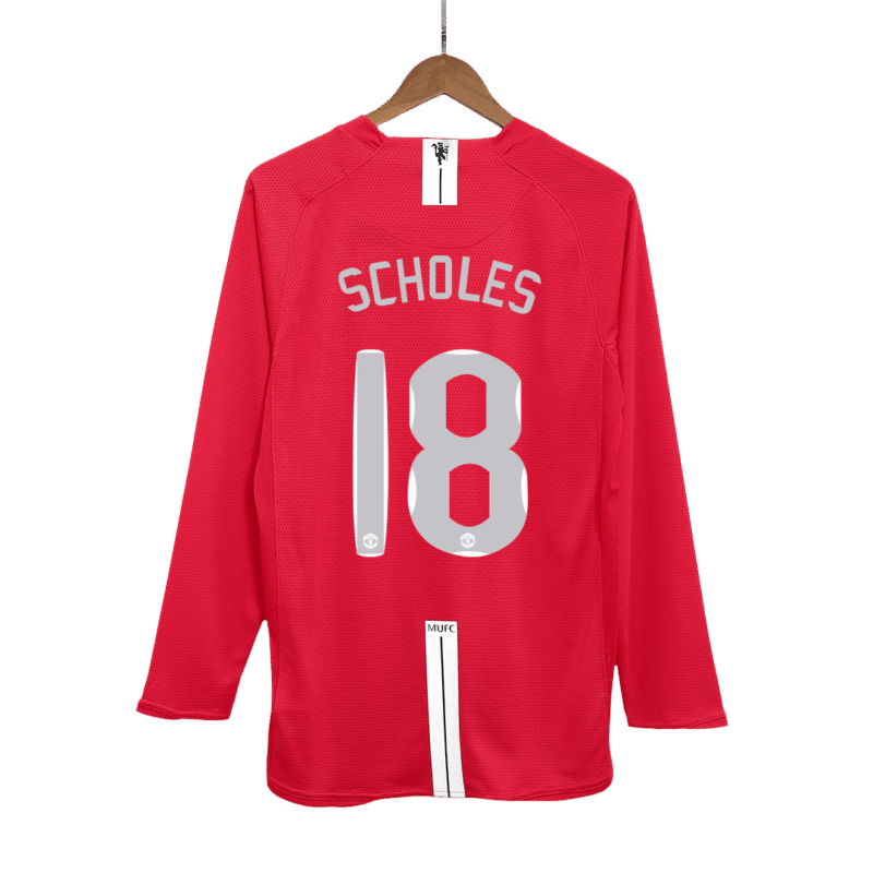 Vintage Soccer Jersey SCHOLES #18 Manchester United Home Long Sleeve 2007/08 - UCL Final