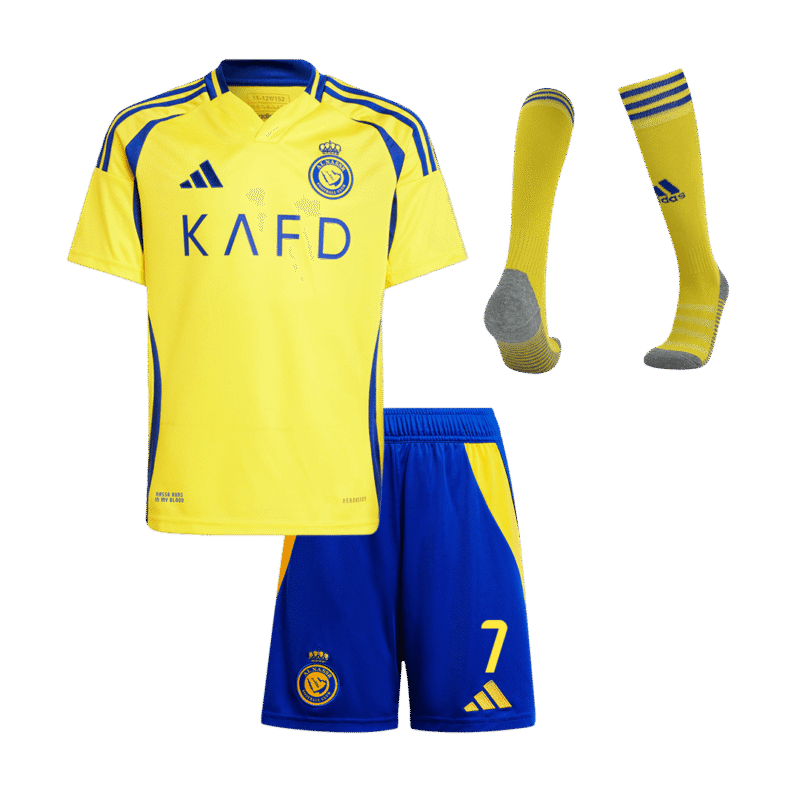 RONALDO #7 Al Nassr Home Kids Soccer Jerseys Full Kit 2024/25