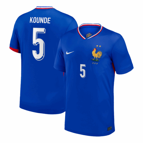 KOUNDE #5 France Euro Home Soccer Jersey 2024 Blue