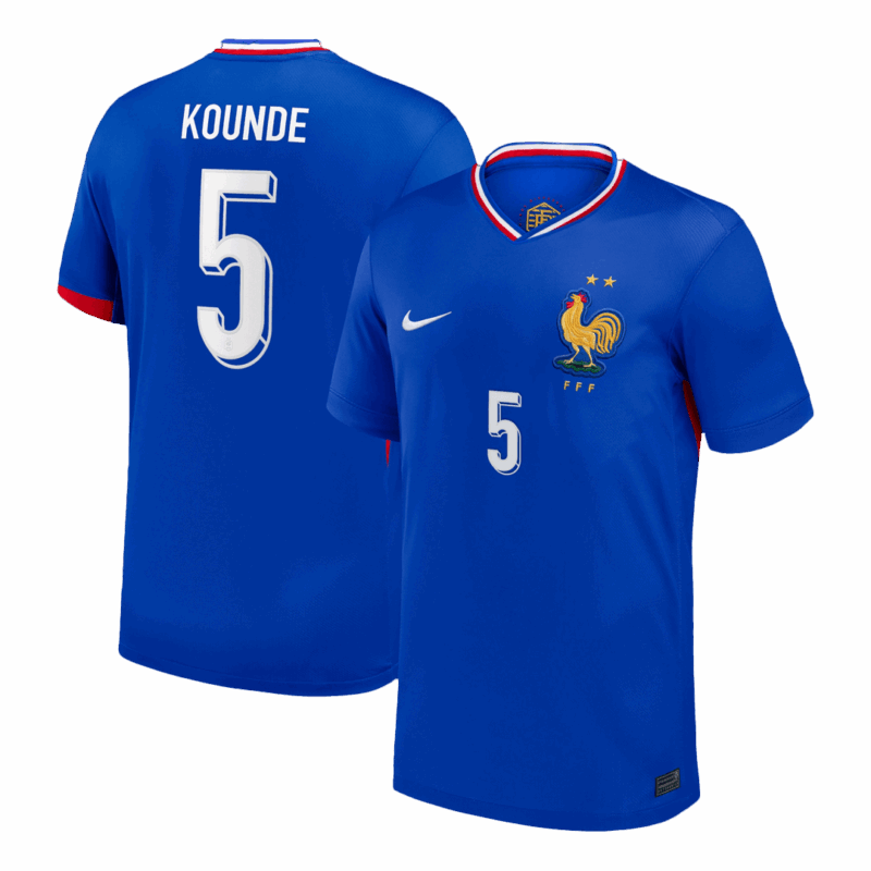 KOUNDE #5 France Euro Home Soccer Jersey 2024 Blue