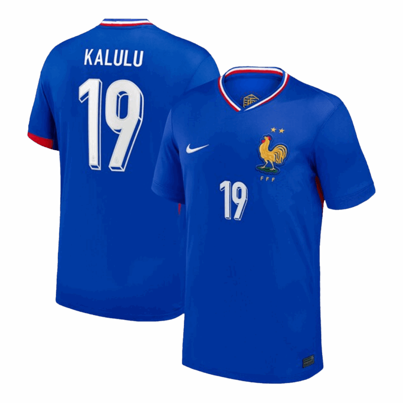 611823_1 KALULU #19 France Euro Home Soccer Jersey 2024 Blue