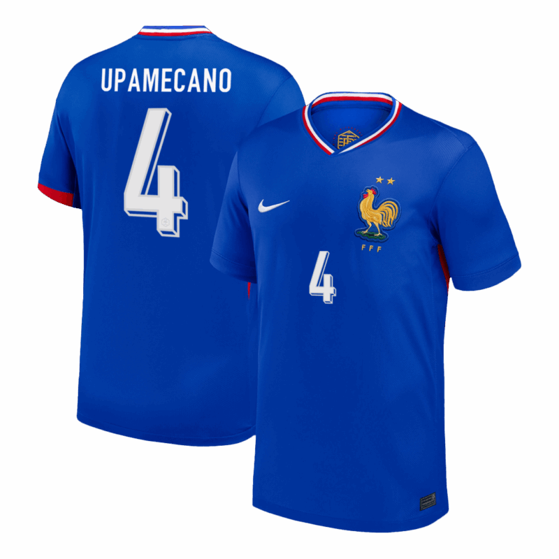 UPAMECANO #4 France Euro Home Soccer Jersey 2024 Blue