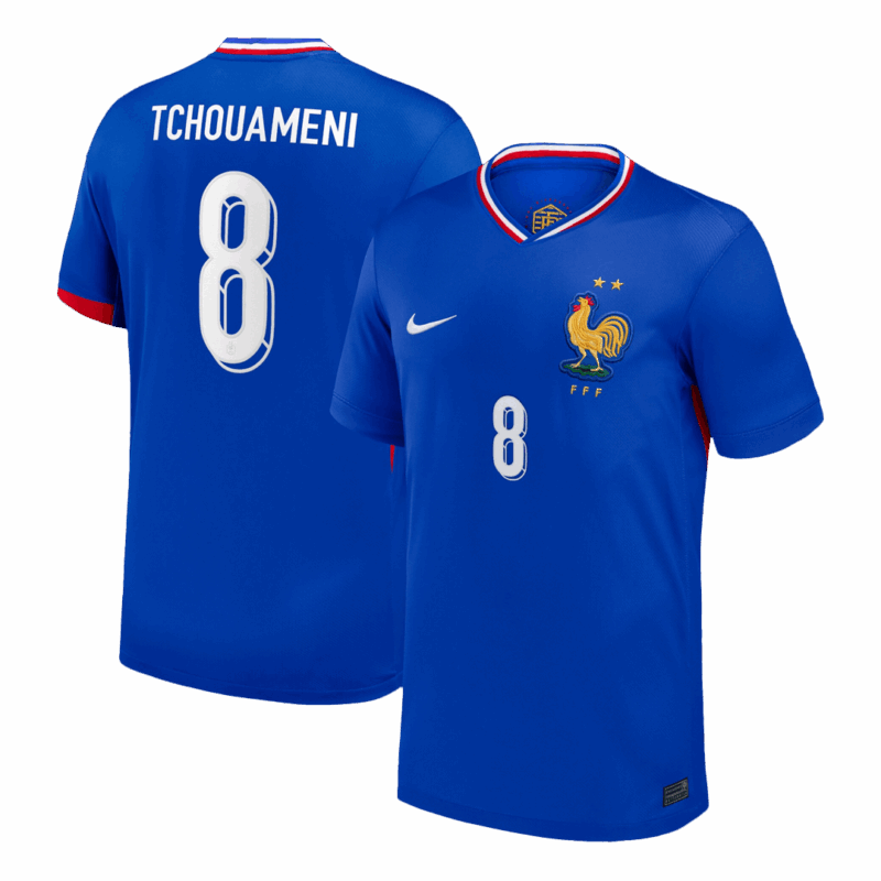 TCHOUAMENI #8 France Euro Home Soccer Jersey 2024 Blue