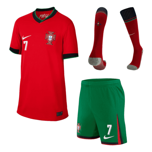 RONALDO #7 Portugal Home Kids Soccer Jerseys Full Kit EURO 2024