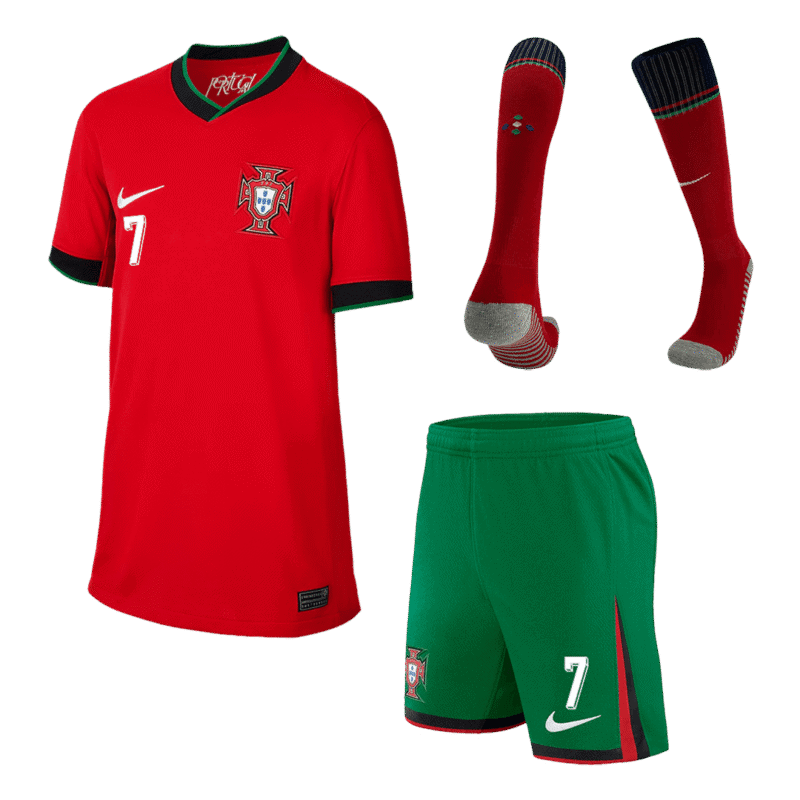 RONALDO #7 Portugal Home Kids Soccer Jerseys Full Kit EURO 2024